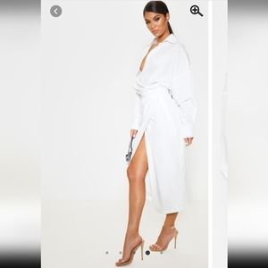 PrettyLittleThing White Midi Shirt Dress